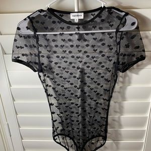 Superdown black mesh bodysuit with hearts